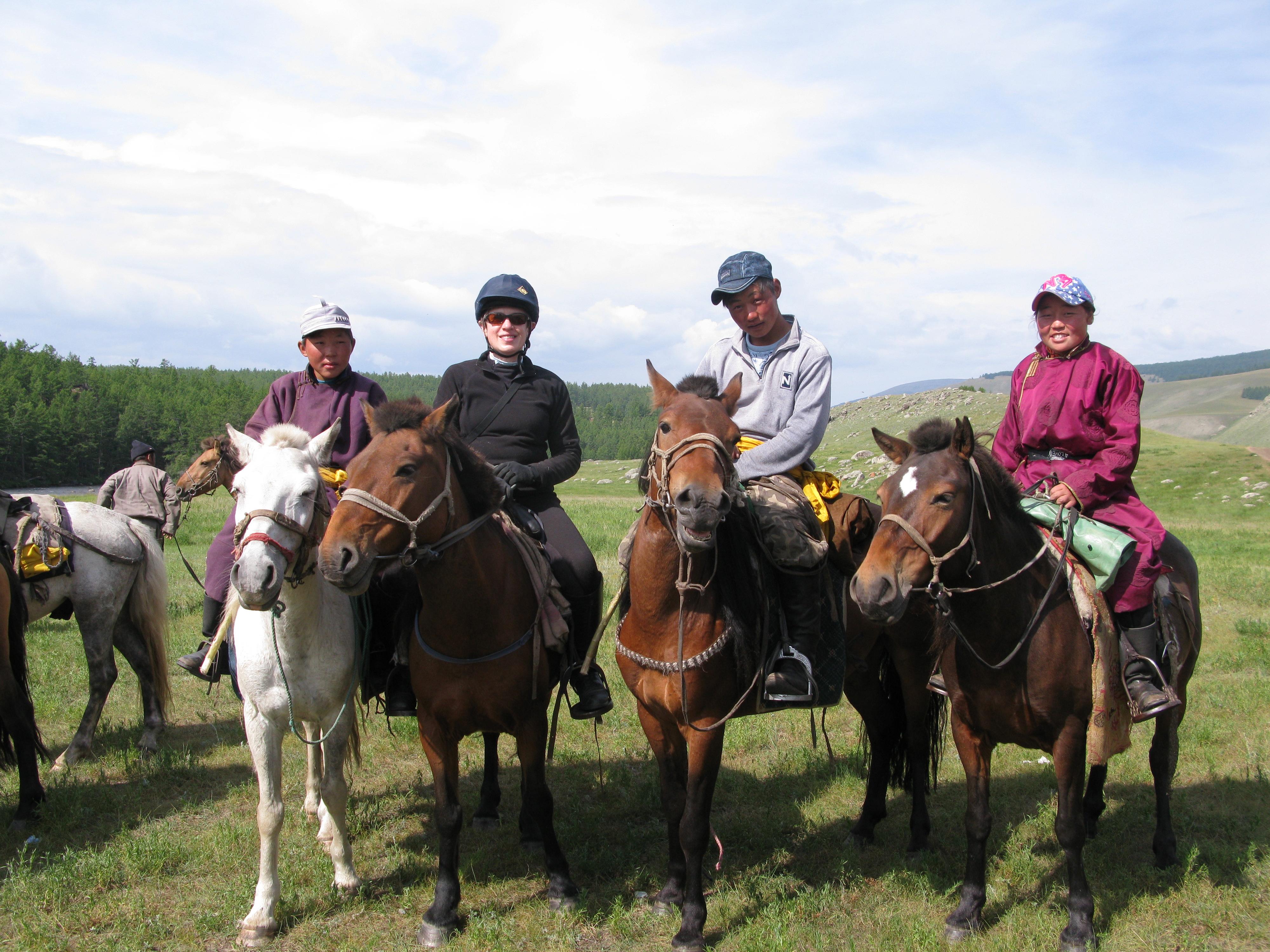 Paula DePriest on horseback with young Tsaatan guides, Darkhad Valley, northern Mongolia, August 2010. Photo credit: Paula DePriest, Museum Conservation Institute, Smithsonian Institution.