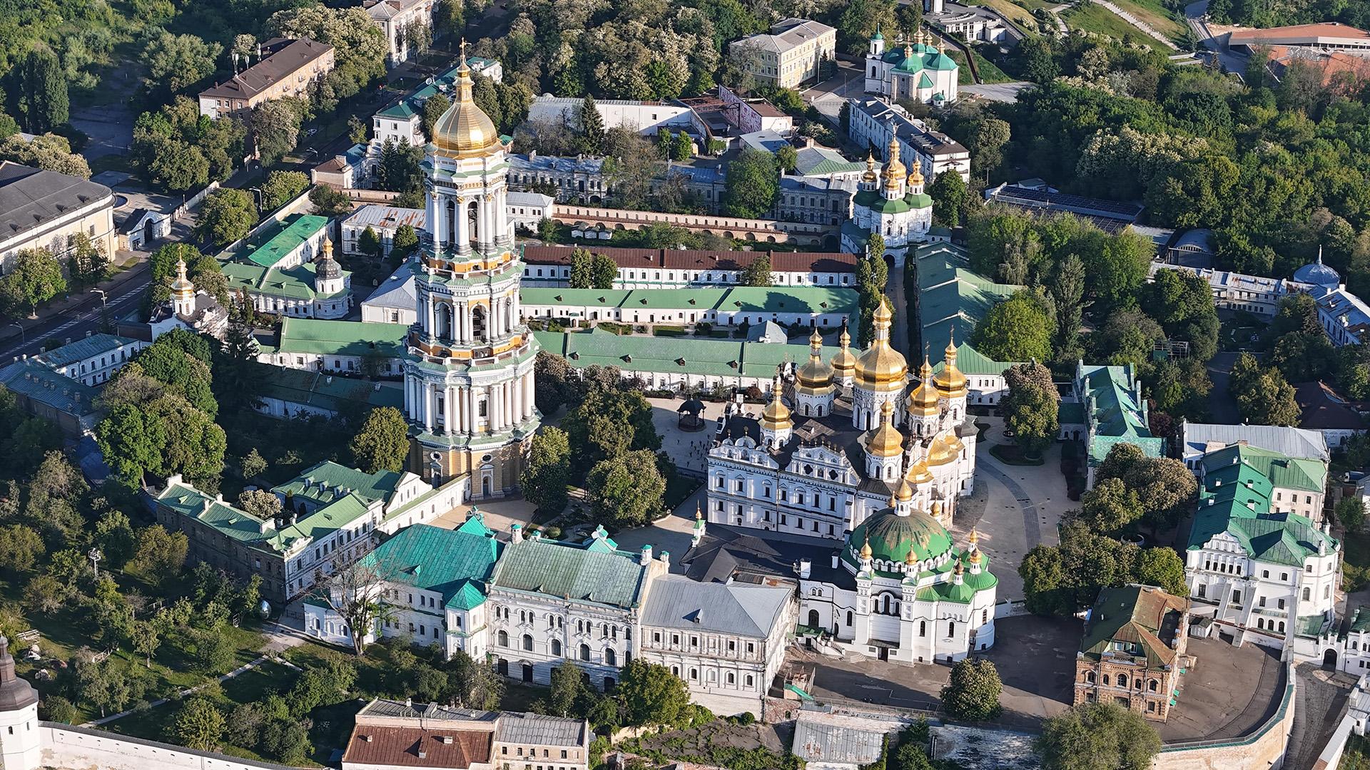 View of St Sophia Lavra from an aerial drone