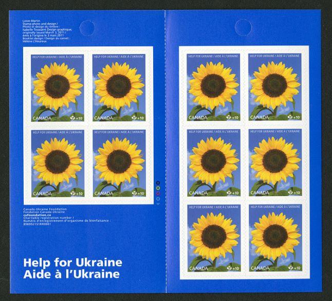 Help for Ukraine booklet of ten semipostal stamps, Canada, 2022