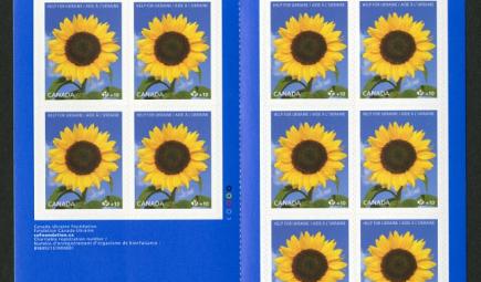 Help for Ukraine booklet of ten semipostal stamps, Canada, 2022