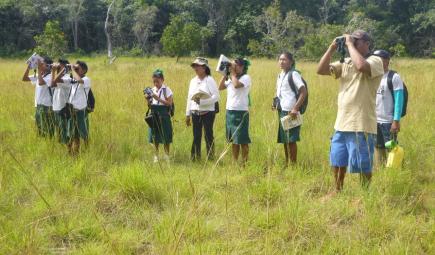 School children on birding field trip.