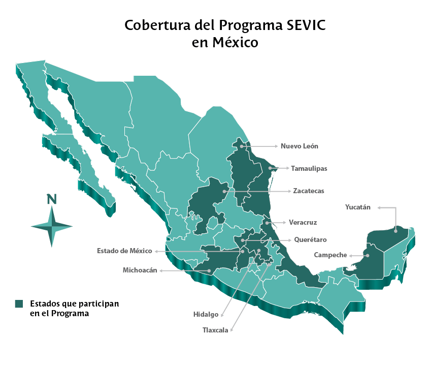 A map of the states in Mexico where the curriculum is being used.