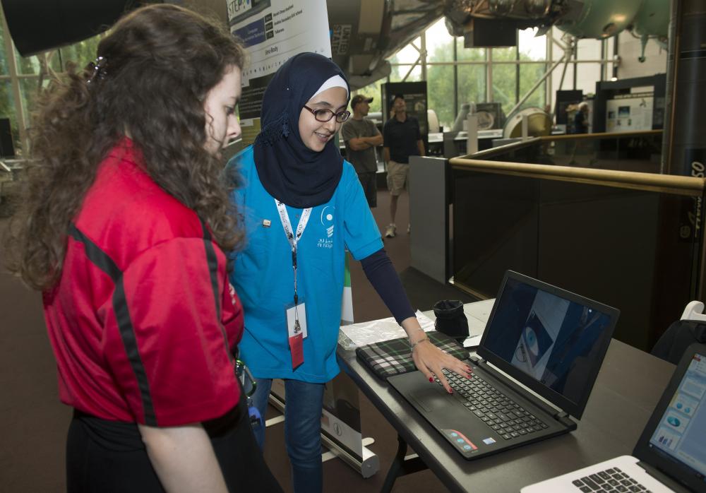 A student presents her project.