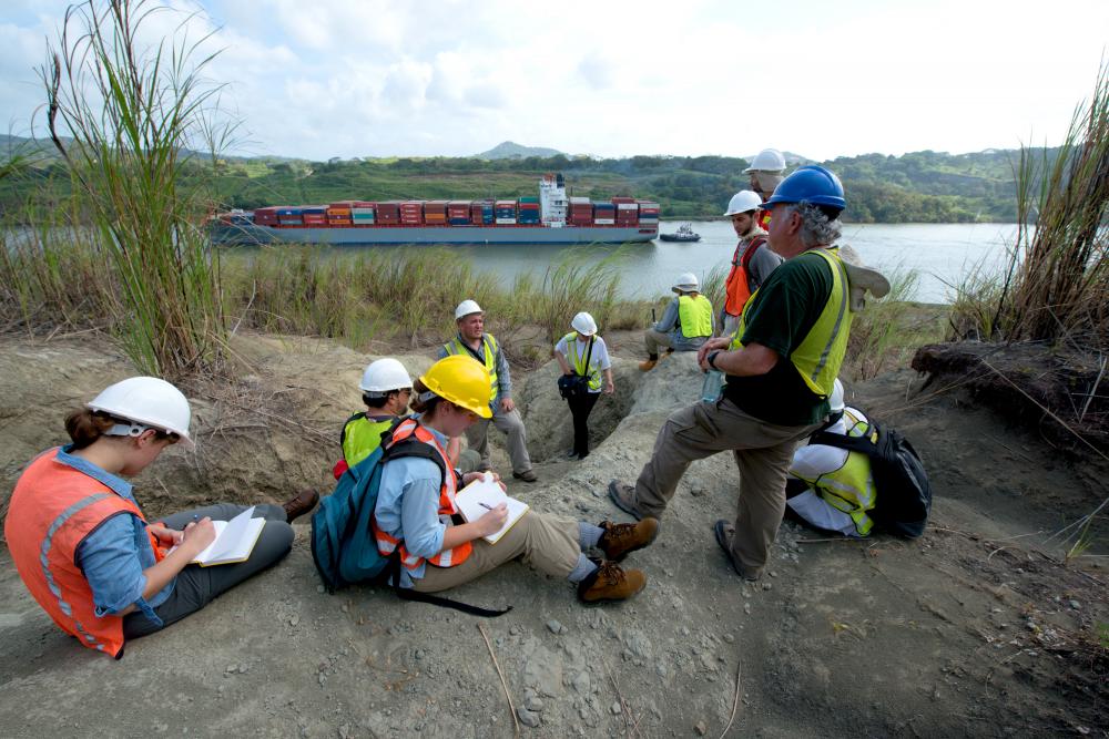 Participants in the Fourth Meeting of the Network for Neotropical Biogeography tour the paleontological excavation sites exposed by the excavation of the Panama Canal. Photo credit Sean Mattson.