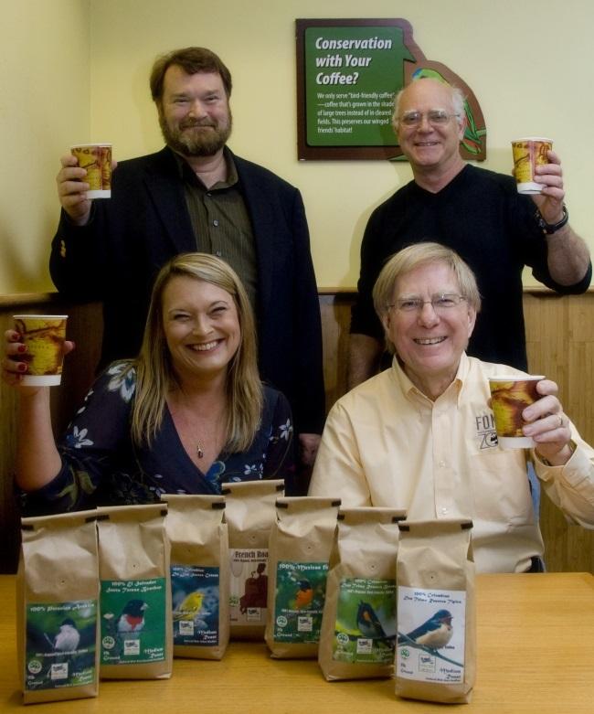 Robert Rice (top, right) with Bird Friendly Golden Valley Farms Coffee Roasters. Photo Credit Smithsonian Migratory Bird Center/NZP.