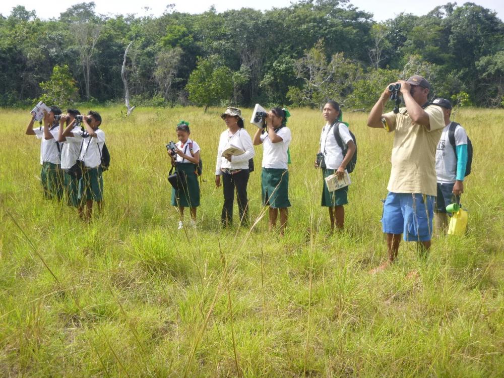 School children on birding field trip.